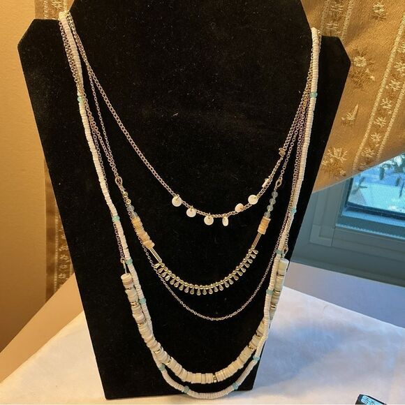Talbots Jewelry - Talbots Brand  5 Strand Goldtone and Shell Beads Long Necklace